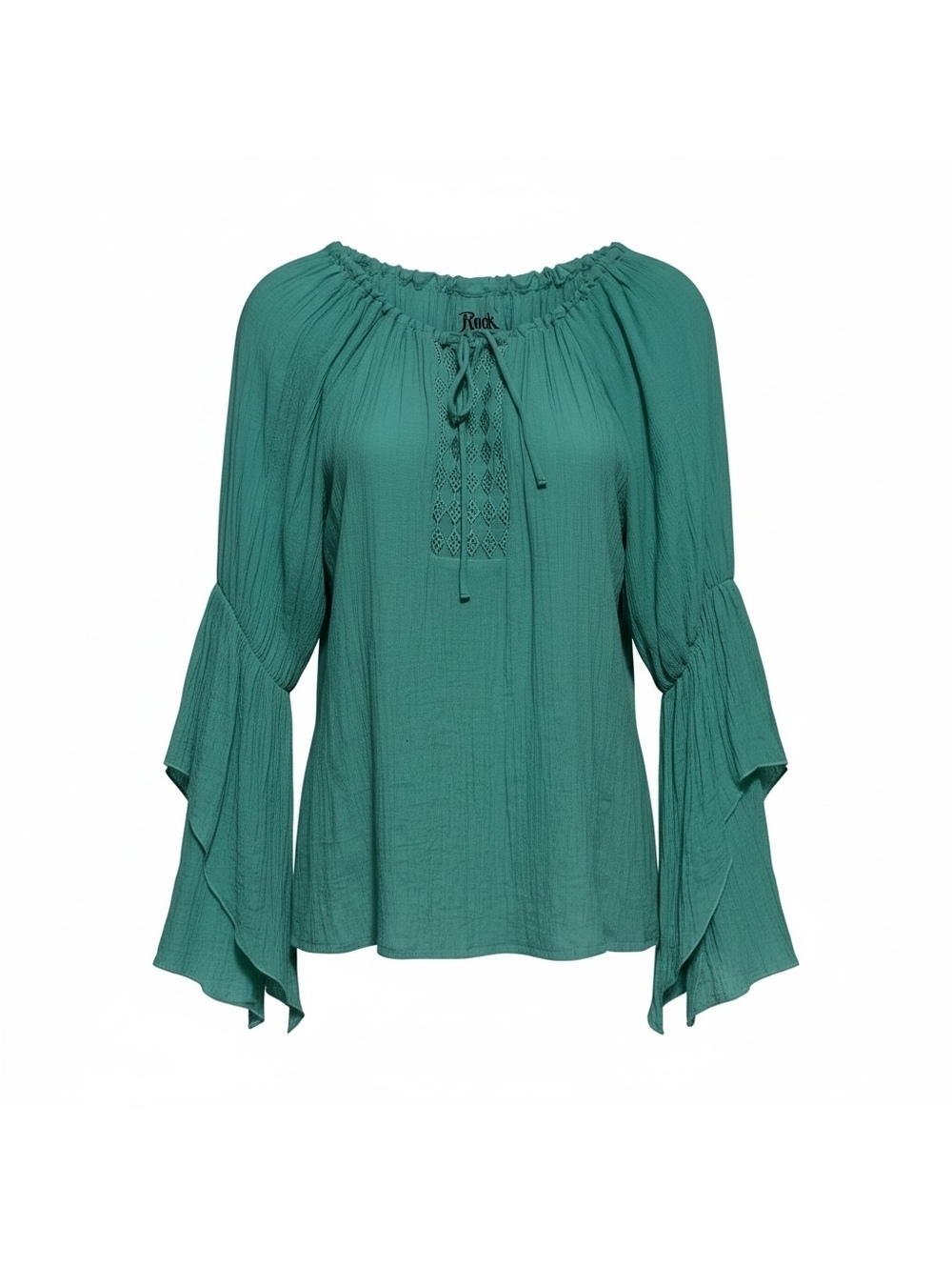 Rock 47 by Wrangler Boho Hippie Western Teal Flutter Bell Sleeve Peasant  Blouse